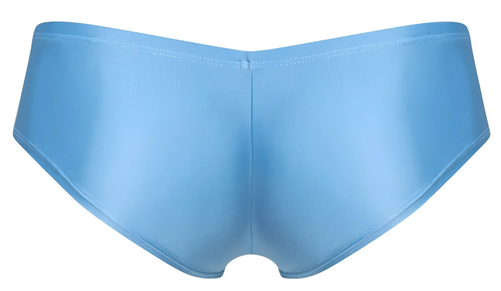 Justin+Simon xsj13 cheeky bulge boxer in baby blue light blue satin briefs with smooth glossy finish and clean waistband stitching