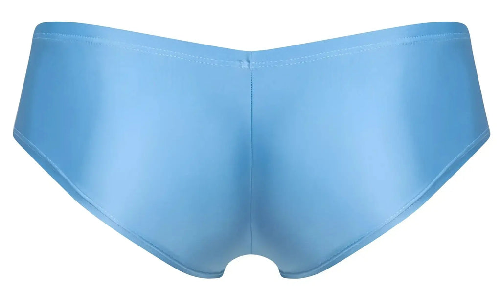 Justin+Simon xsj13 cheeky bulge boxer in baby blue light blue satin briefs with smooth glossy finish