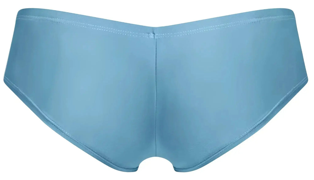 Light blue smooth textured women’s briefs with simple seamless design for comfort and style by justin simon