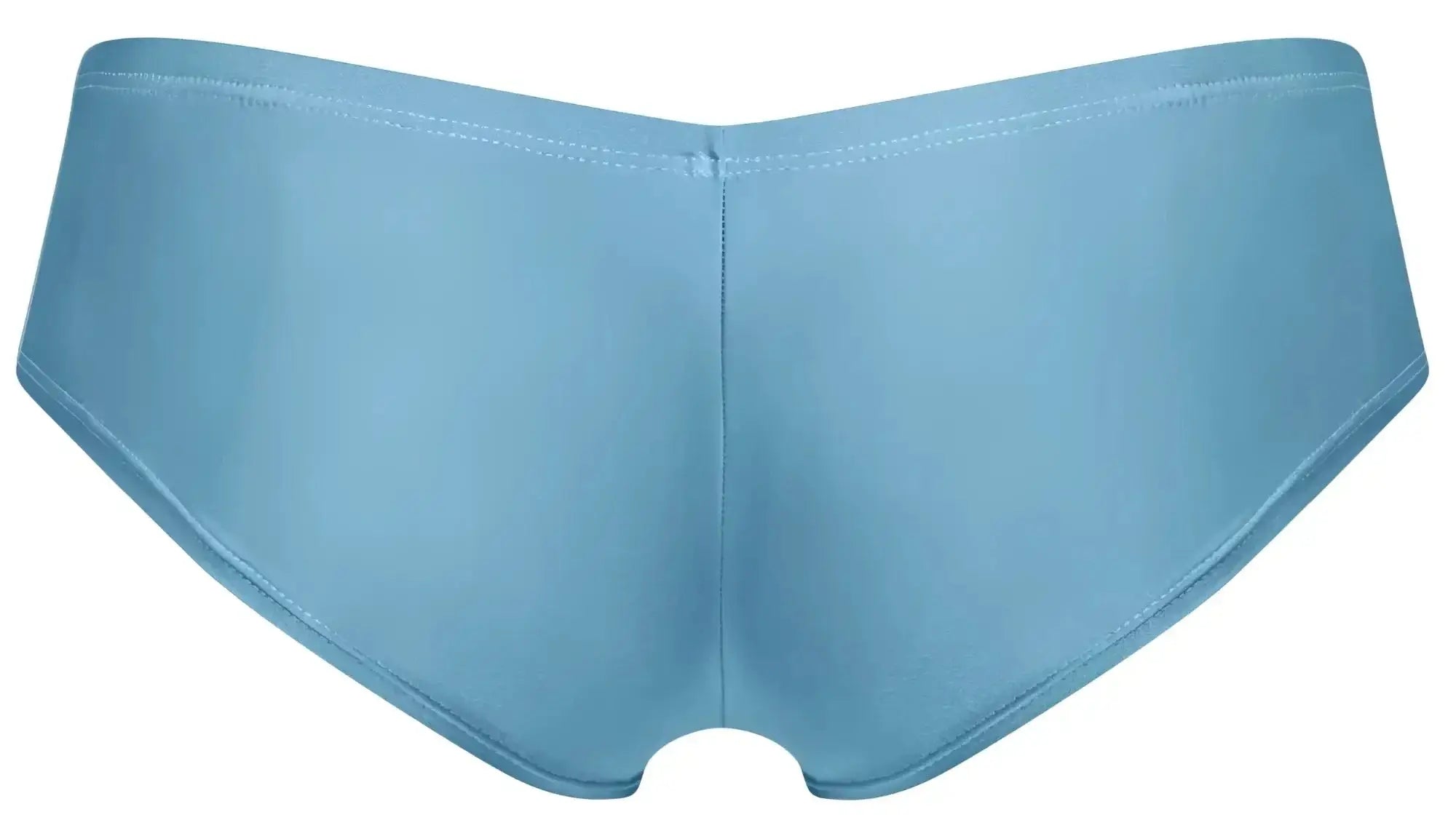 Light blue smooth textured women’s briefs with simple seamless design for comfort and style by justin simon