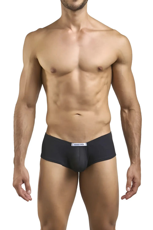 Black men’s briefs justin simon xsj13 cheeky bulge boxer in peach and black with a white waistband label