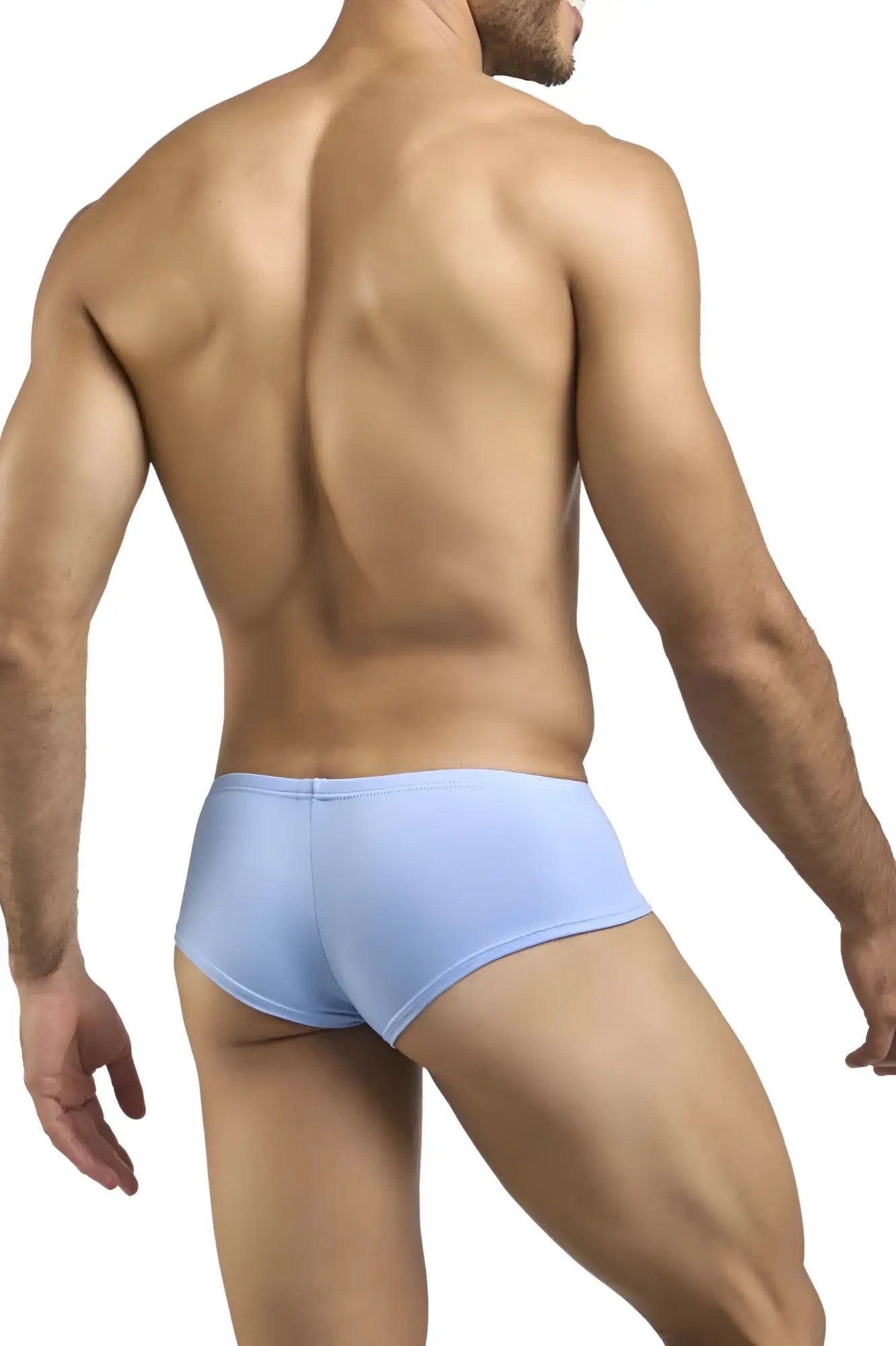 Light blue cheeky bulge boxer briefs by JUSTIN+SIMON in peach blue color for comfortable everyday wear