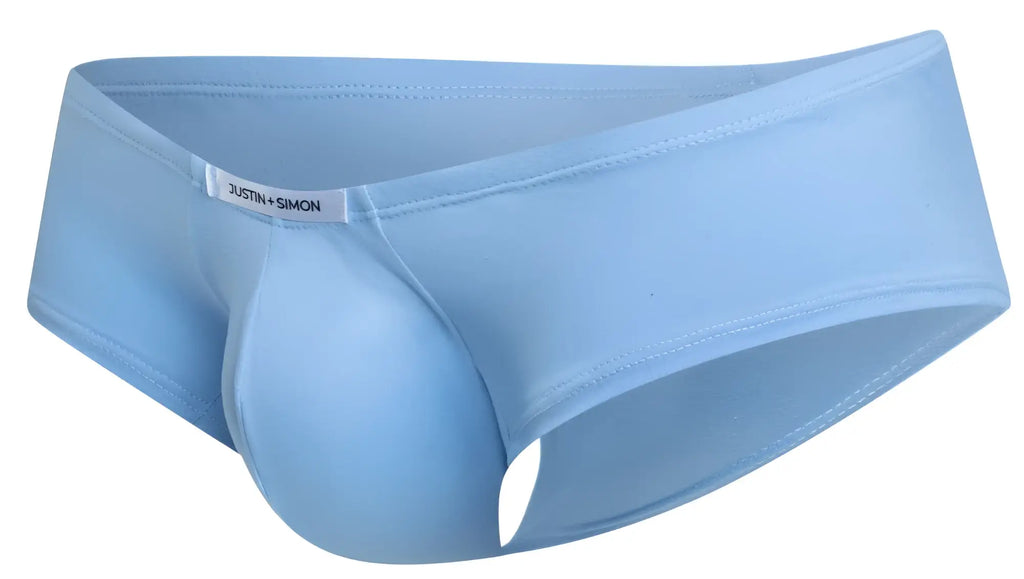 Light blue justin simon men’s briefs with smooth seamless design from the cheeky bulge boxer collection