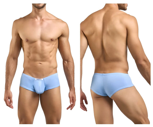 Light blue justin simon xsj13 cheeky bulge boxer with smooth form fitting design and logo on waistband
