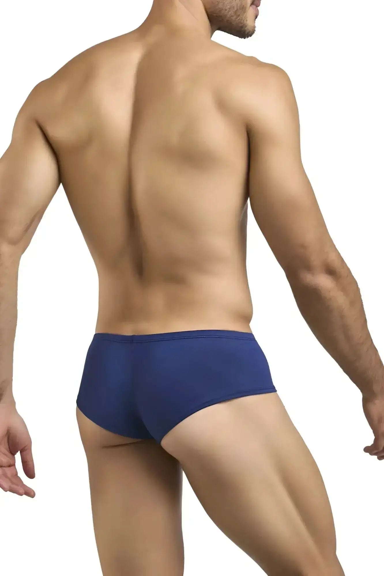 Navy blue cheeky bulge boxer briefs by justin simon in peach navy color offering a snug and stylish fit