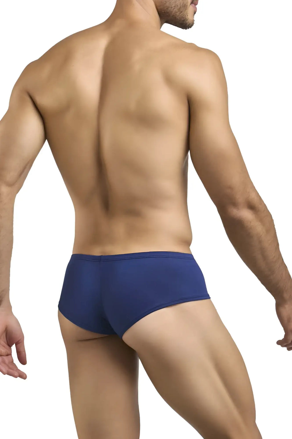 Navy blue cheeky bulge boxer briefs by justin simon in peach navy color offering a snug and stylish fit