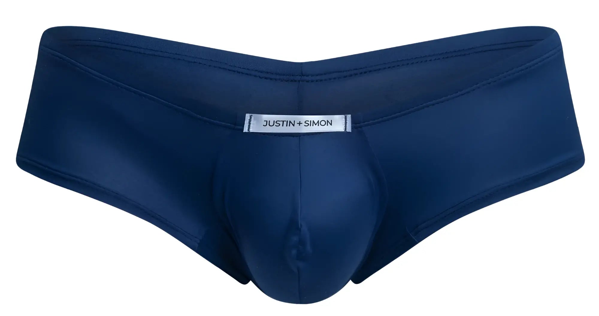 Navy blue justin simon men’s briefs with a smoothform fitting design and central pouch from cheeky bulge boxer line