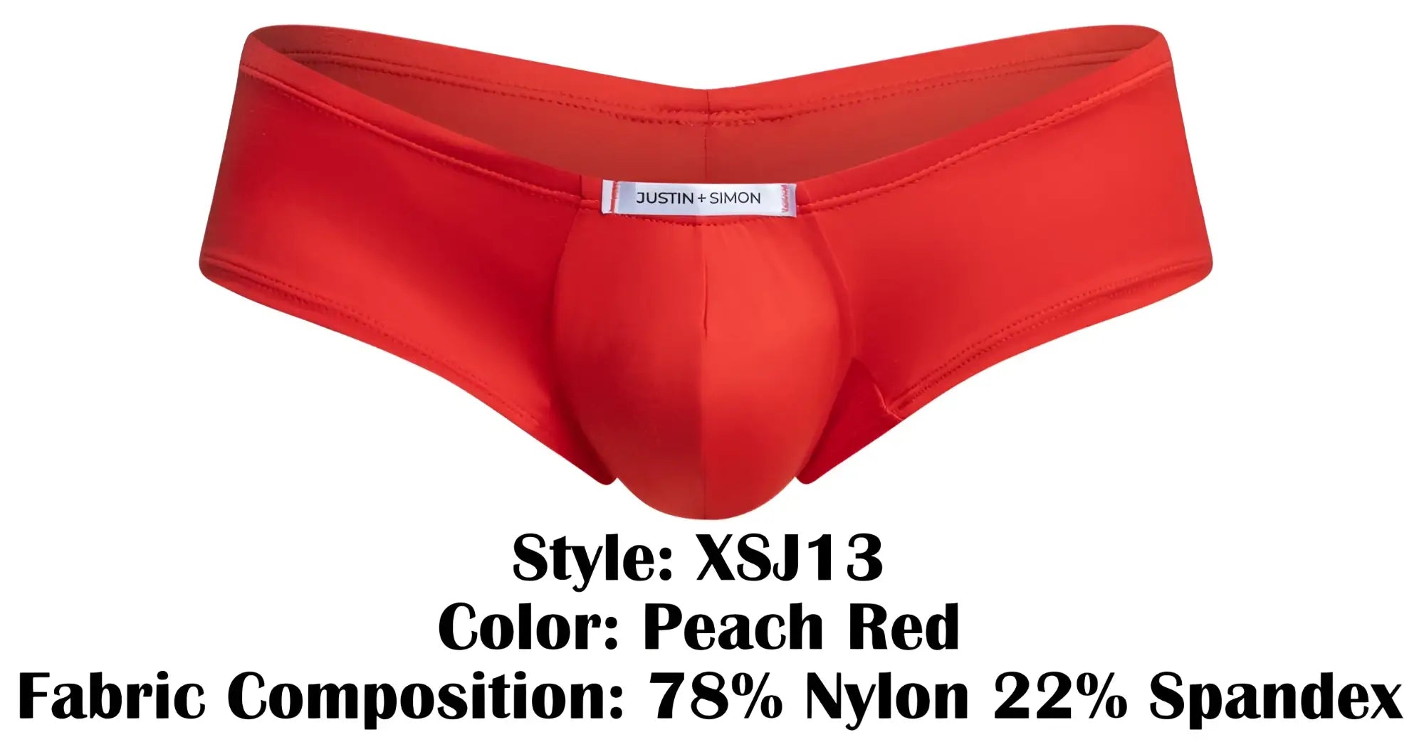 Peach red justin simon cheeky bulge boxer briefs in stretchy nylon and spandex blend for a form-fitting fit
