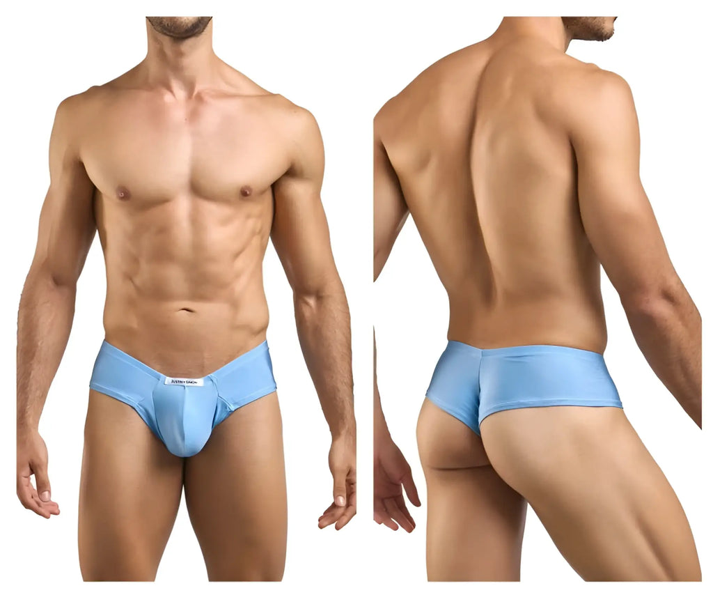 Light blue justin simon xsj22 cheek briefs with smooth form-fitting fabric and small front brand tag