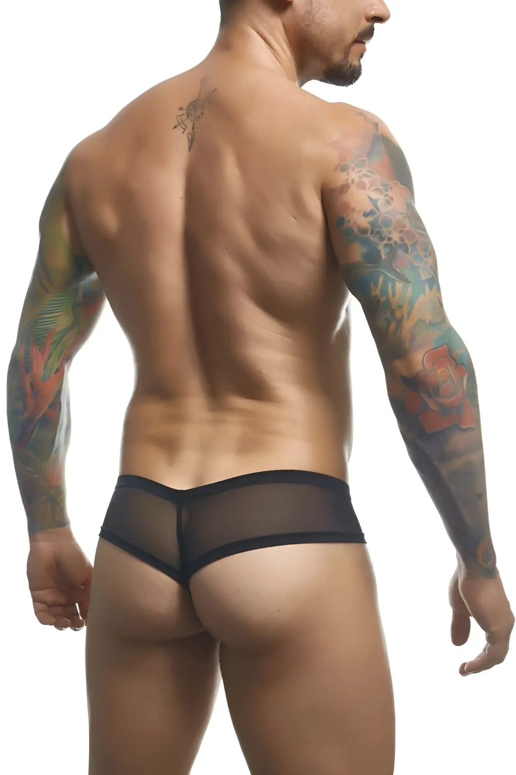 Black sheer mesh cheek briefs with solid black waistband from JUSTIN+SIMON XSJ22 in color black mesh