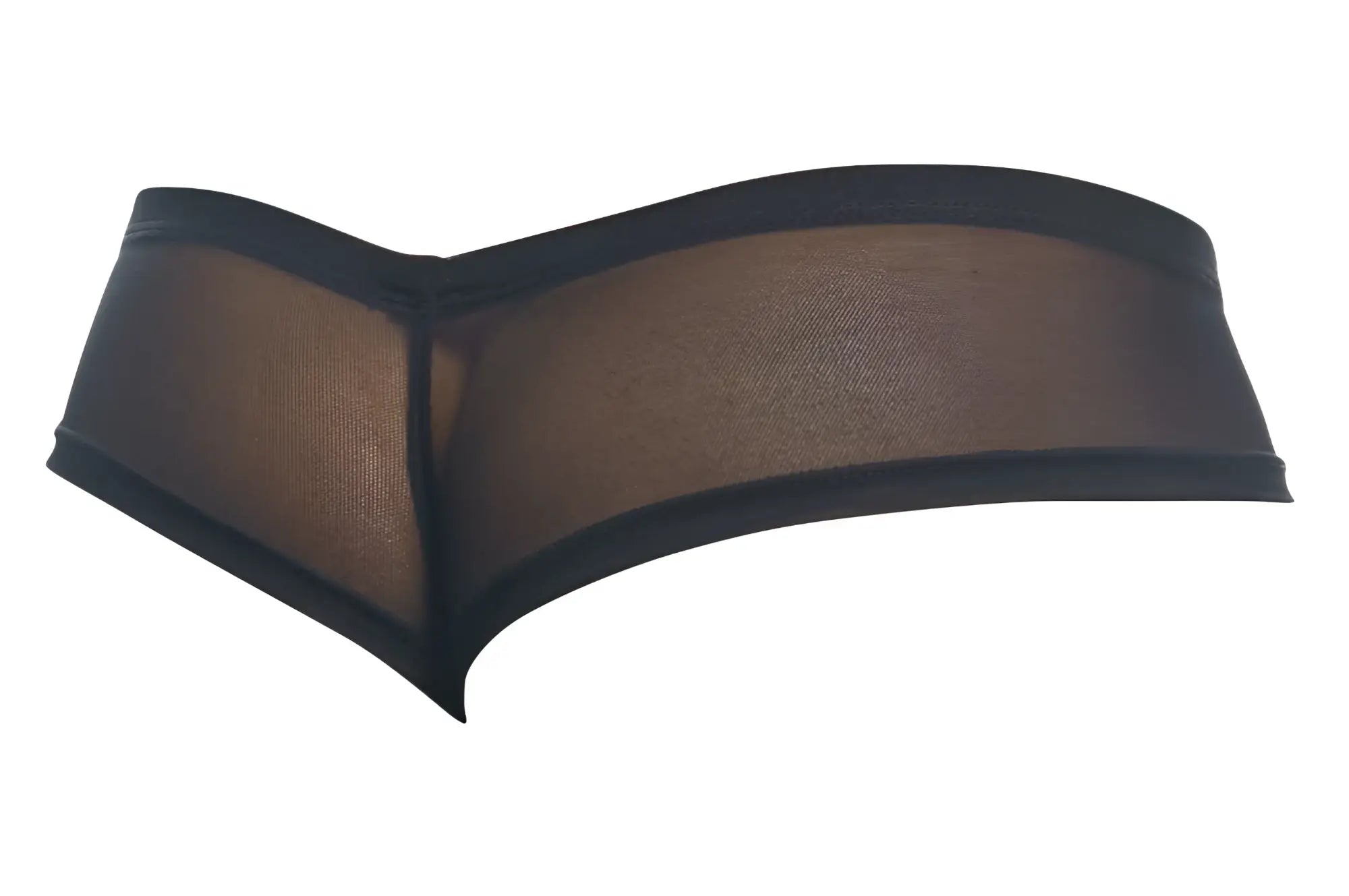 Black sheer mesh thong with solid black elastic waistband from justin simon xsj22 cheek briefs collection