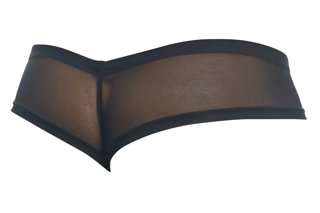 Black sheer mesh thong with solid black elastic waistband from justin simon xsj22 cheek briefs collection