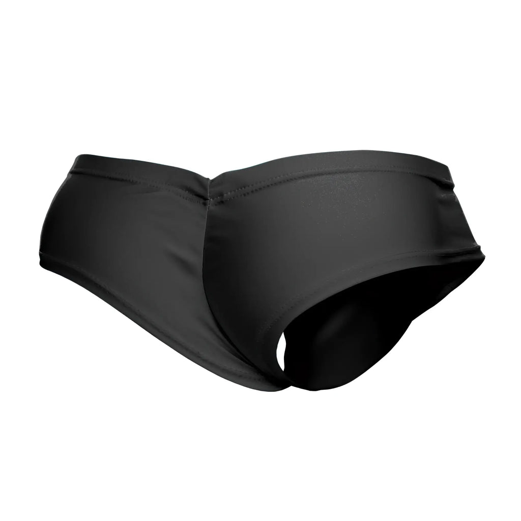 Black swim trunks justin simon xsj22 cheek briefs with smooth stretchy fabric and contoured design