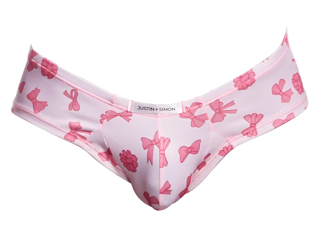 Justin plus simon xsj22 cheek briefs in coquette color pink with bow pattern soft fabric for comfortable wear