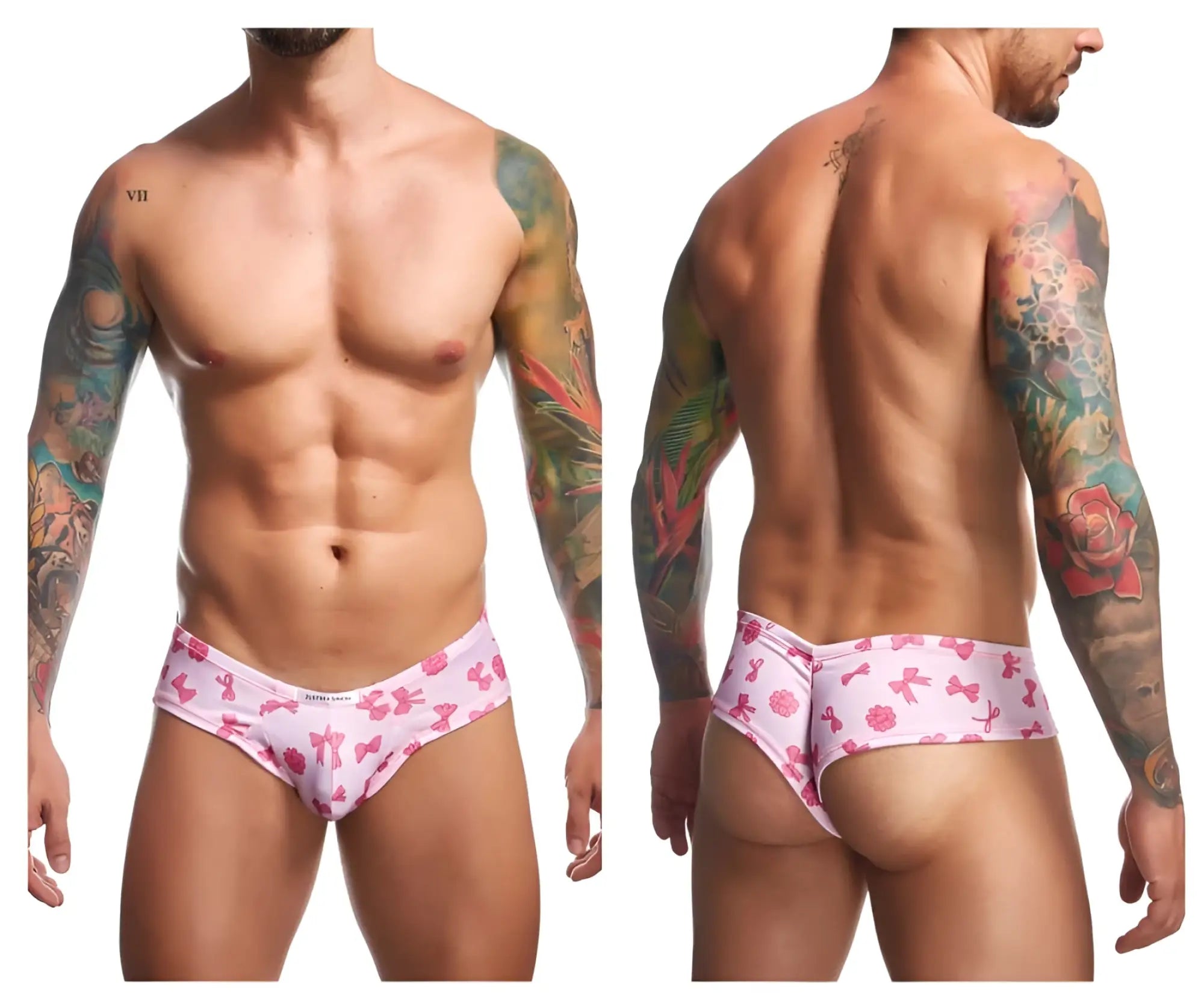 Justin simon xsj22 cheek briefs in pink with bow pattern designed for men in coquette color style