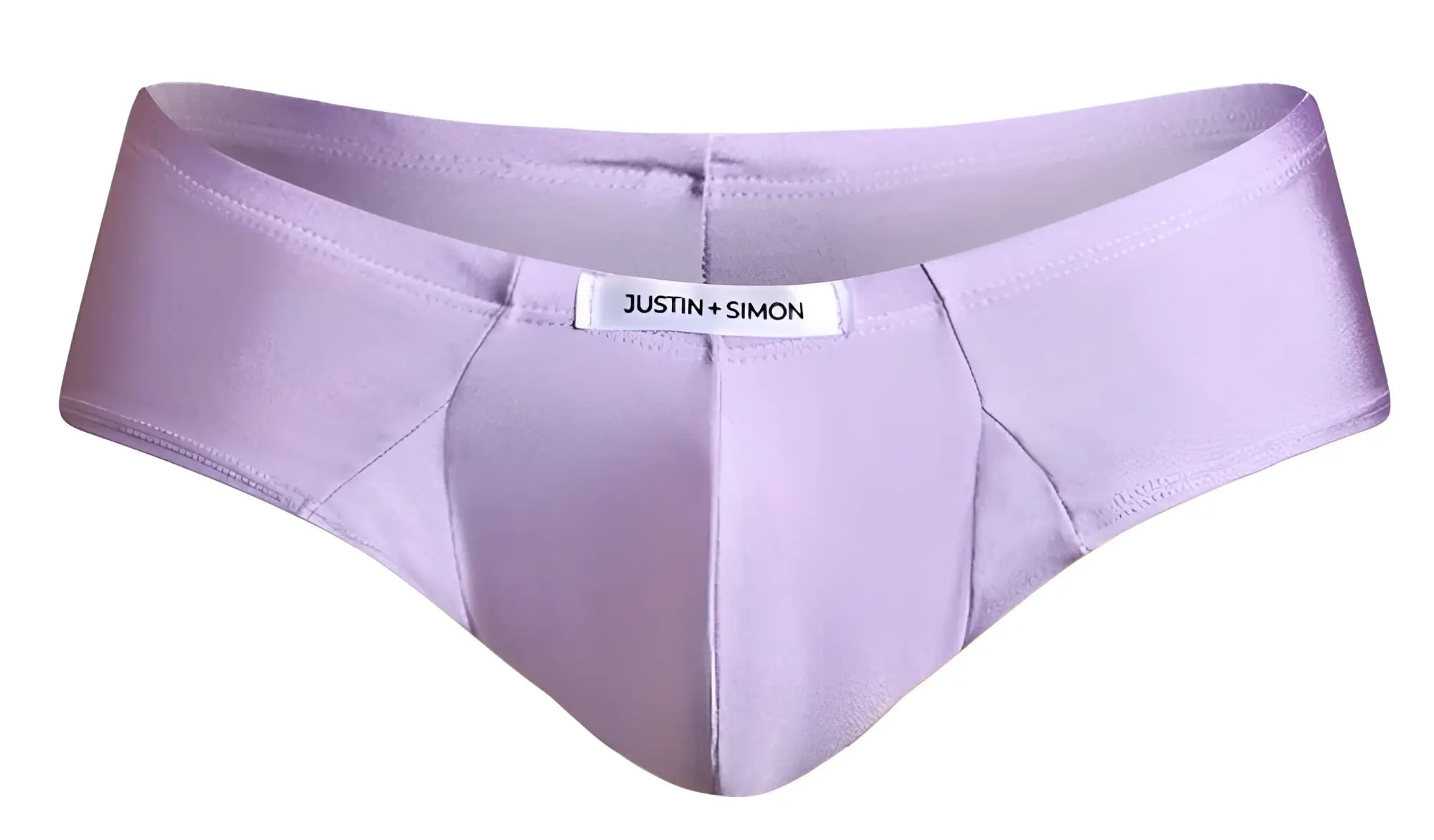 Lavender satin briefs by Justin + Simon in lilac color with cheeky cut and smooth satin fabric premium comfort