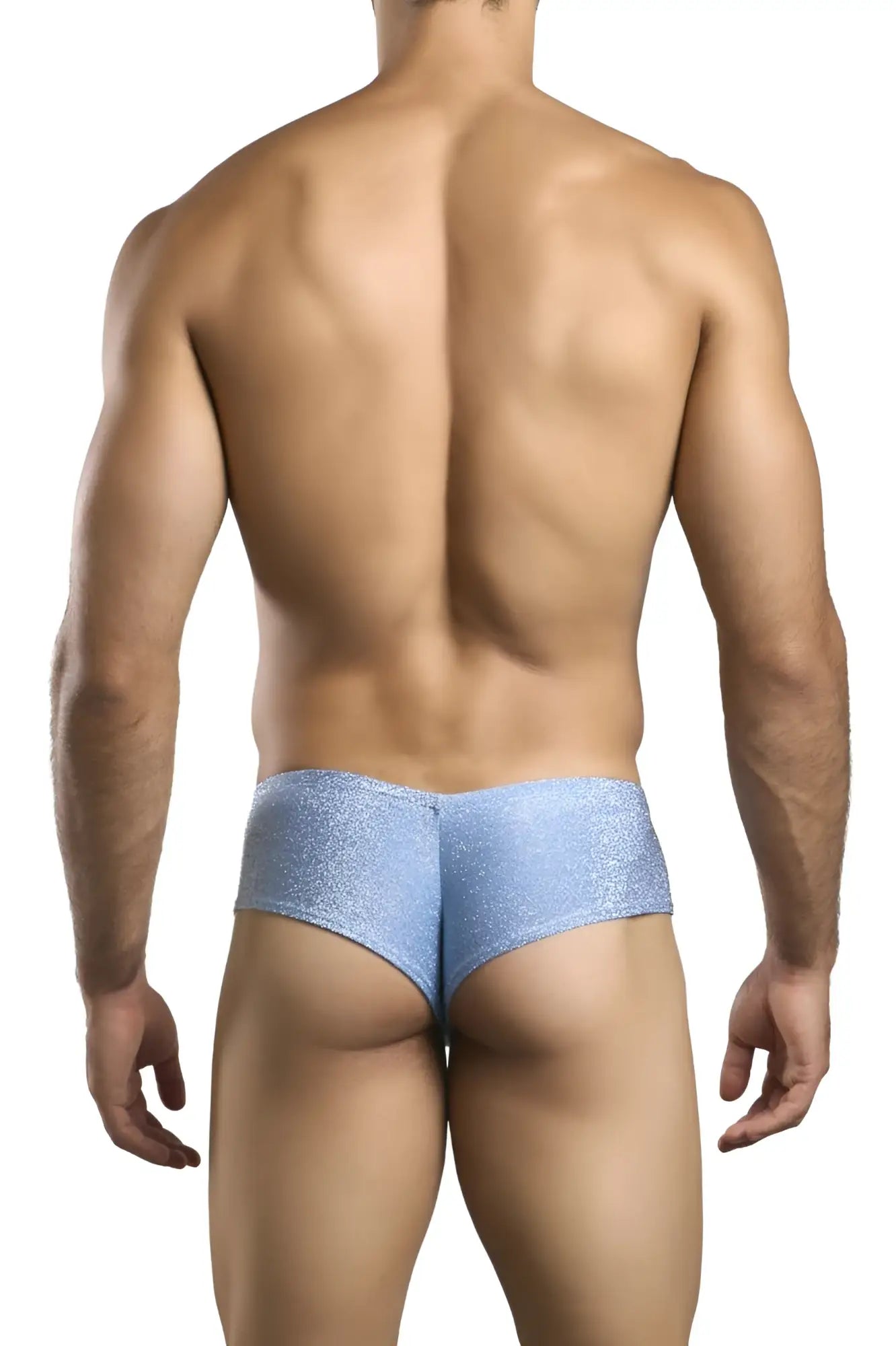 Light blue glittery lurex briefs from JUSTIN+SIMON XSJ22 cheek briefs collection with a shiny textured finish