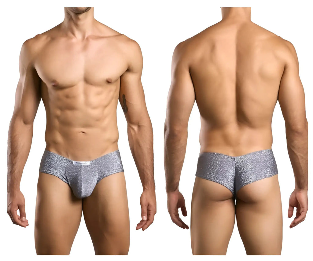 Justin+Simon XSJ22 cheek briefs in lurex gray silver glitter with a subtle textured pattern for a stylish look