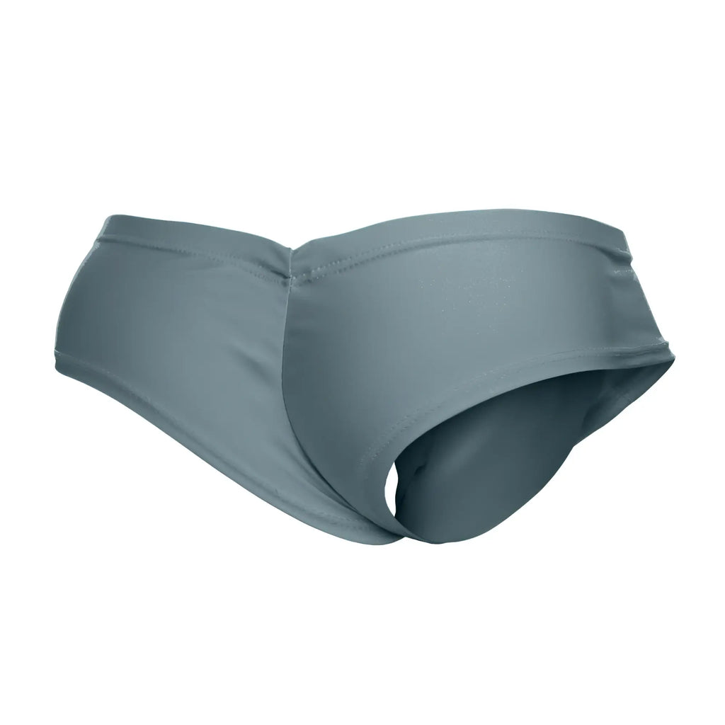 Justin+Simon XSJ22 cheek briefs in metal green with sleek solid gray stretchy fabric and contoured design