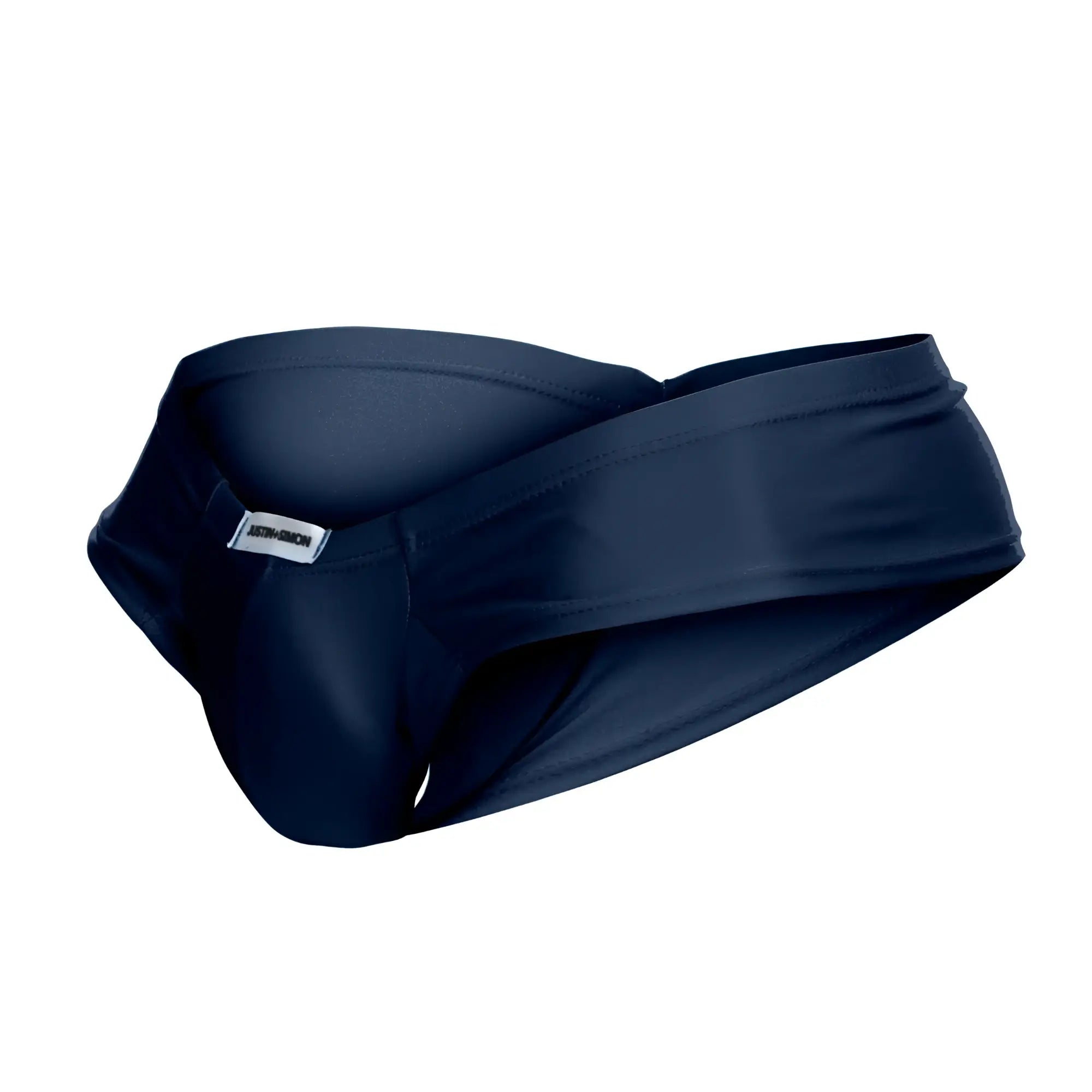 Navy blue justin simon xsj22 cheek briefs with sleek form-fitting design and subtle brand tag for men
