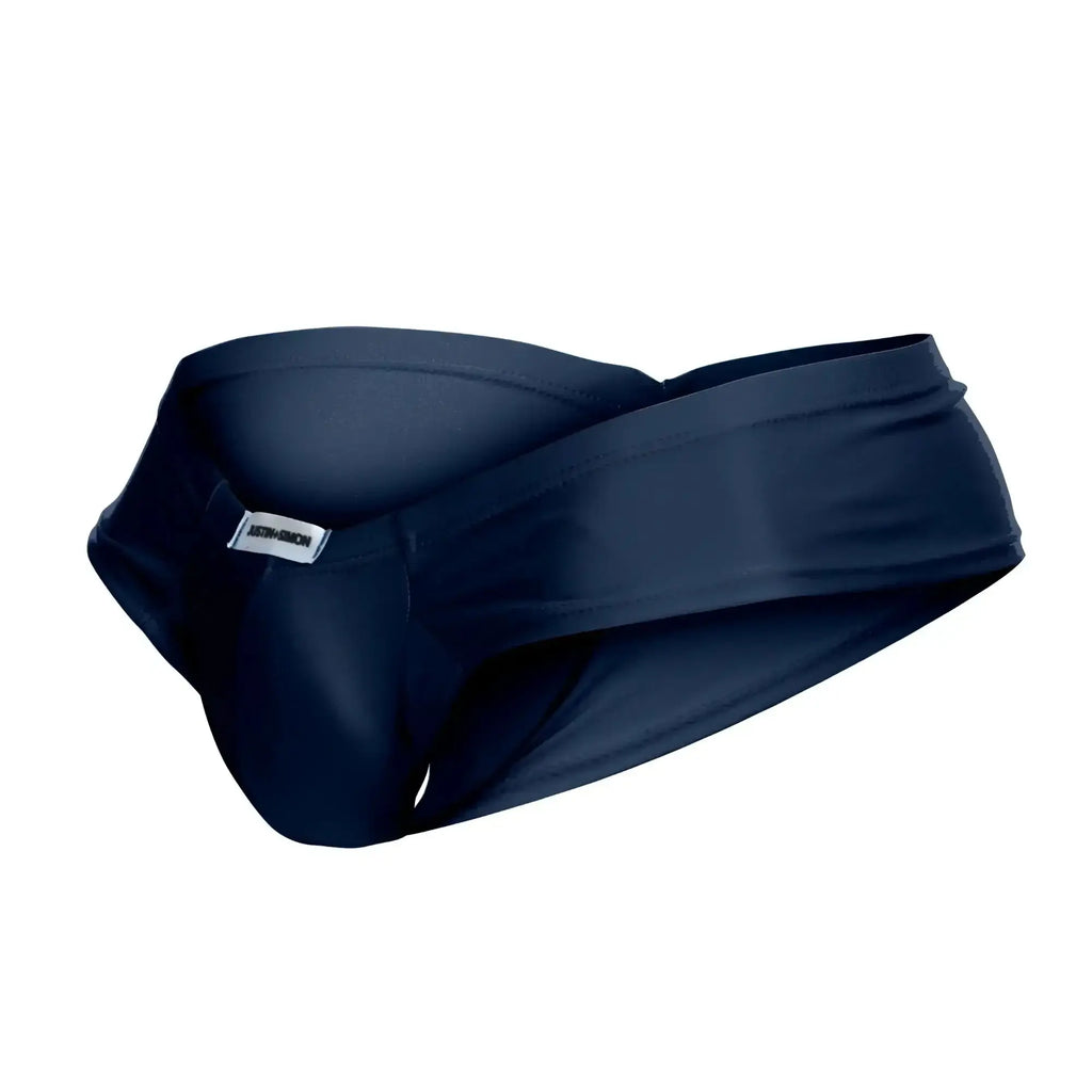 Navy blue justin simon xsj22 cheek briefs with sleek form-fitting design and subtle brand tag for men