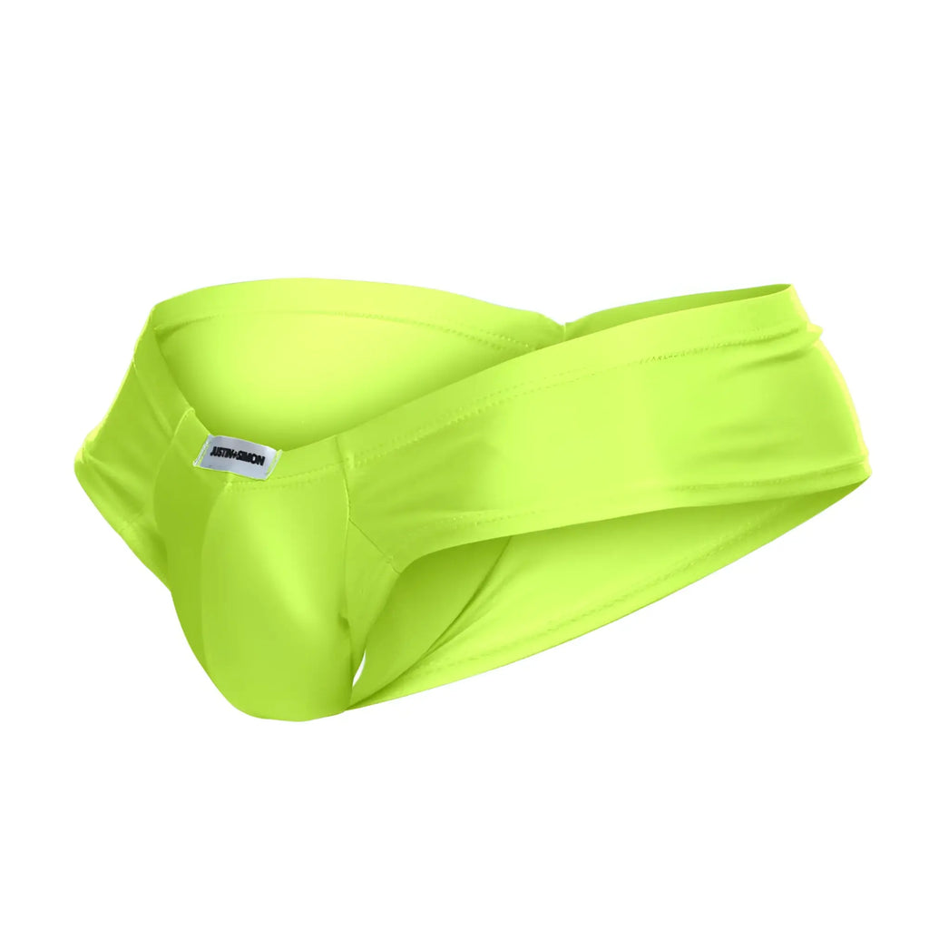 Justin+Simon xsj22 neon green athletic briefs with sleek form fitting design and subtle brand tag for active use