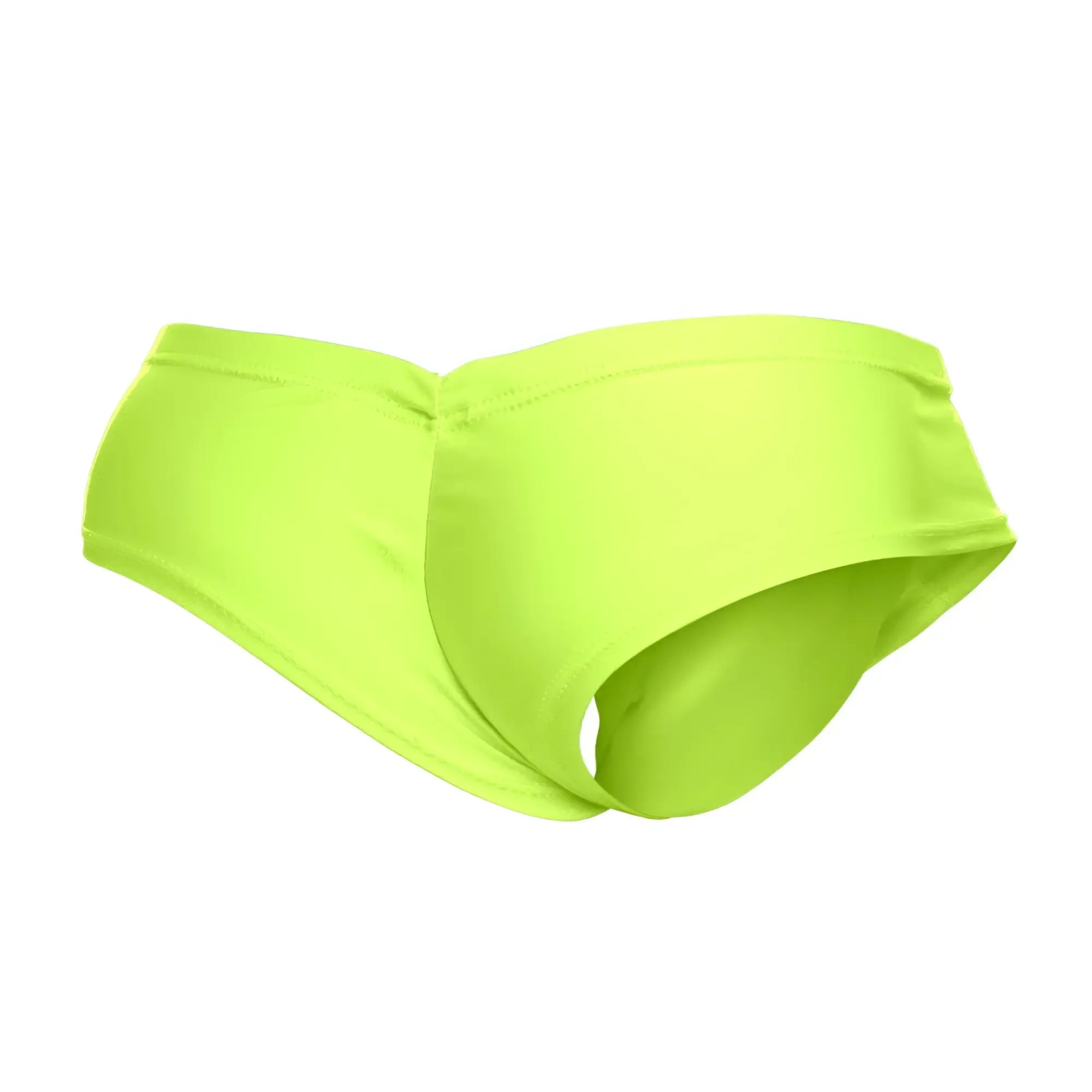Justin simon XSJ22 cheek briefs neon green swim trunks with smooth stretchy fabric and modern minimal design