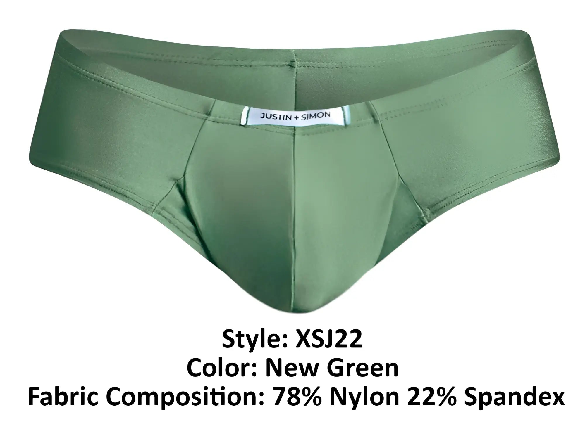 Justin simon xsj22 cheek briefs in new olive green made of 78 nylon and 22 spandex blend fabric for men