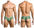 Justin plus simon xsj22 cheek briefs in new green with smooth stretchy fabric and a white label at the waistband