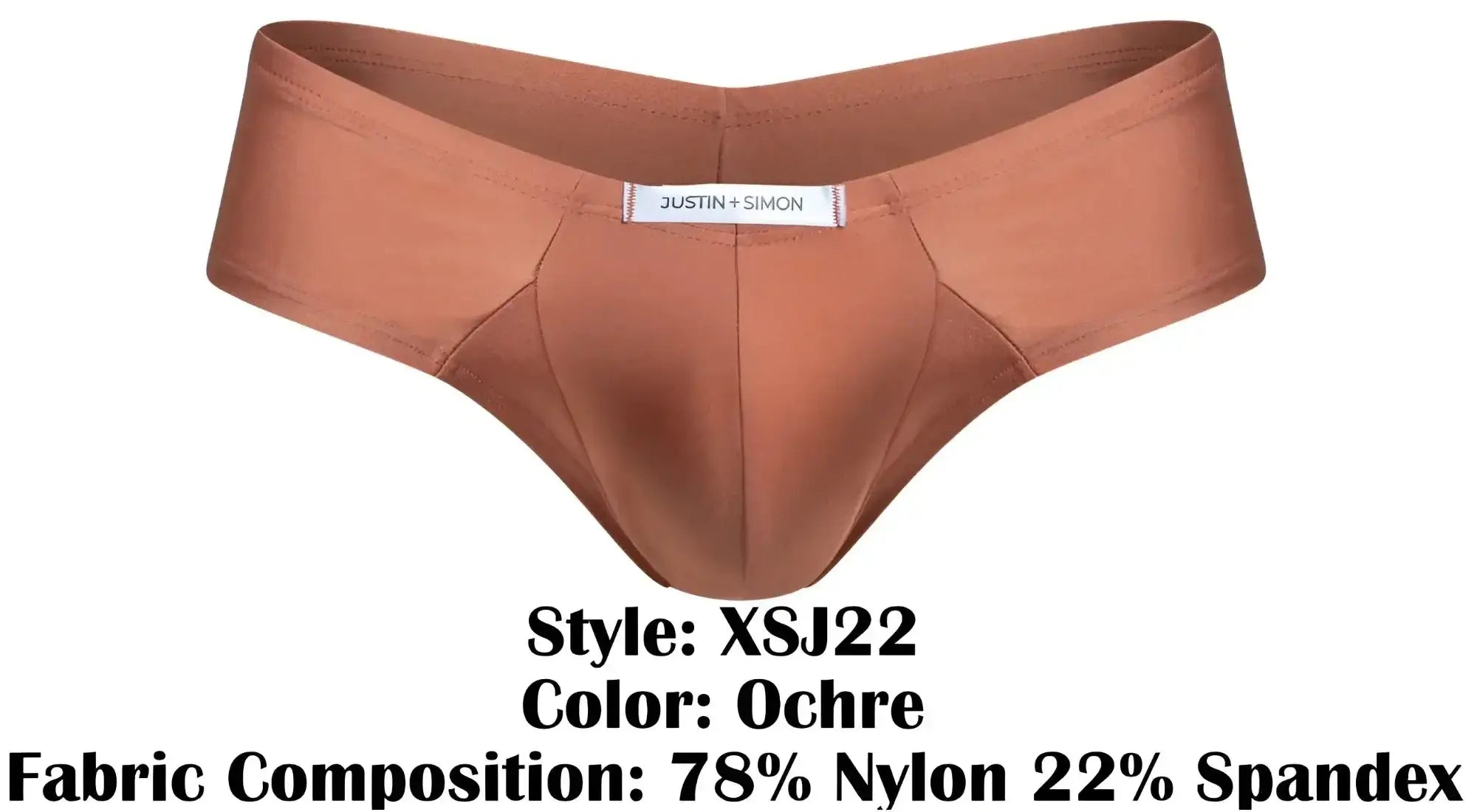 Justin + Simon ochre cheek briefs in nylon and spandex offer a form-fitting, comfortable fit for everyday wear