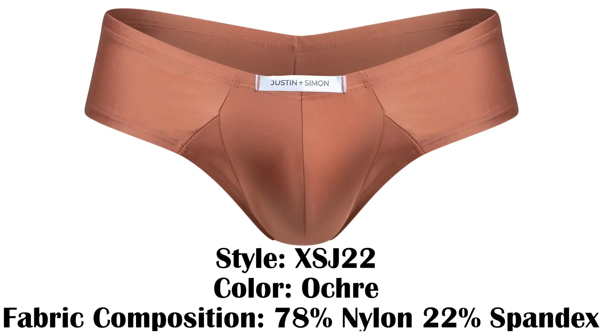 Justin + Simon ochre cheek briefs in nylon and spandex offer a form-fitting, comfortable fit for everyday wear