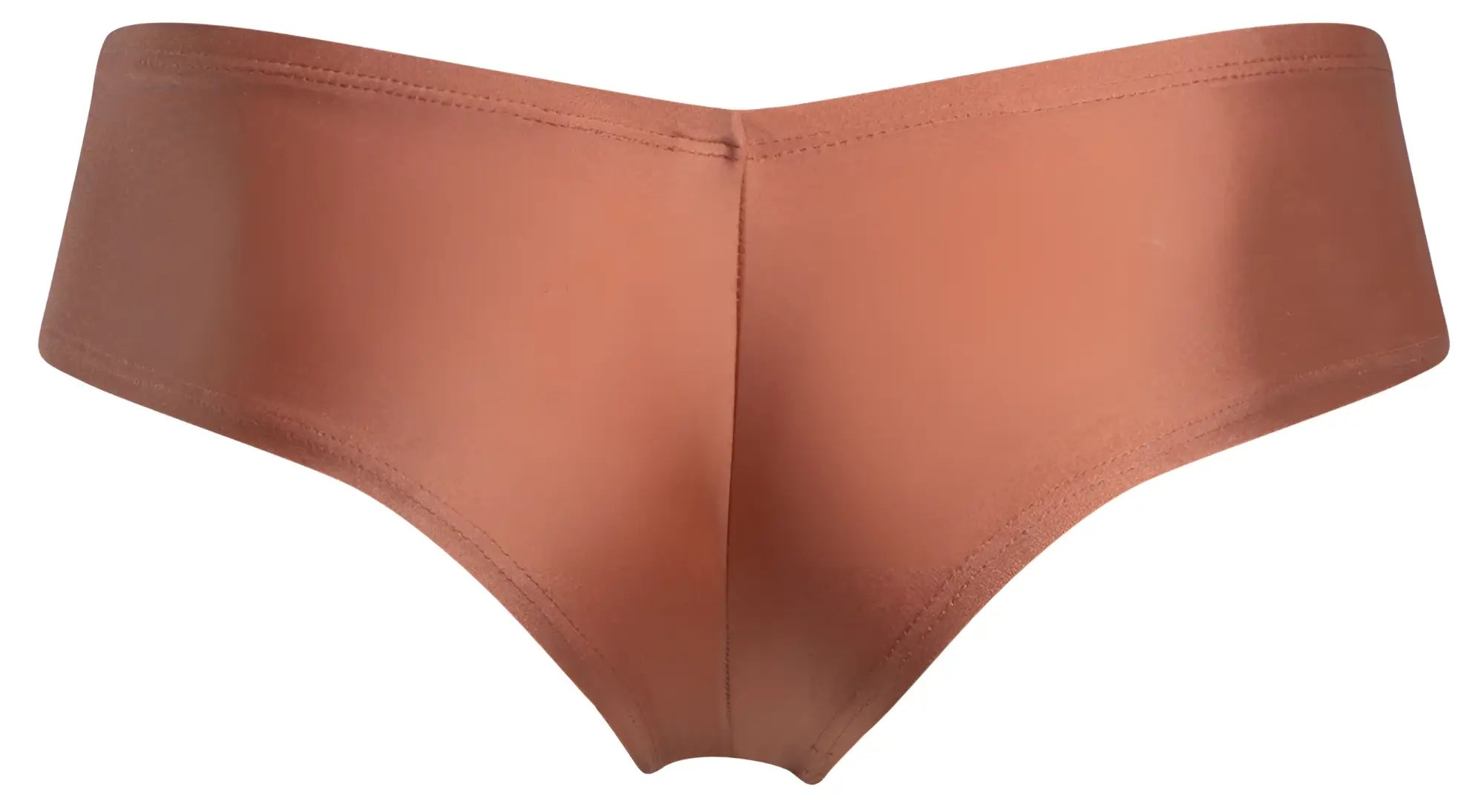 Justin Simon XSJ22 ochre copper satin cheek briefs with smooth glossy finish and neat edge stitching