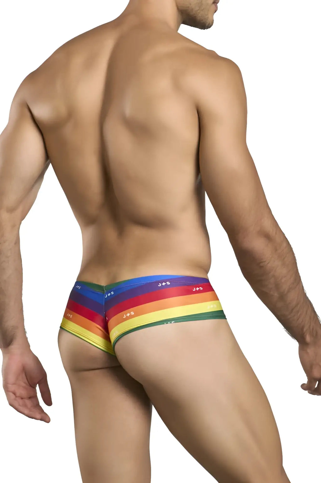 Justin simon xsj22 cheek briefs glossy form-fitting rainbow-striped jeez brand briefs with pride flag colors
