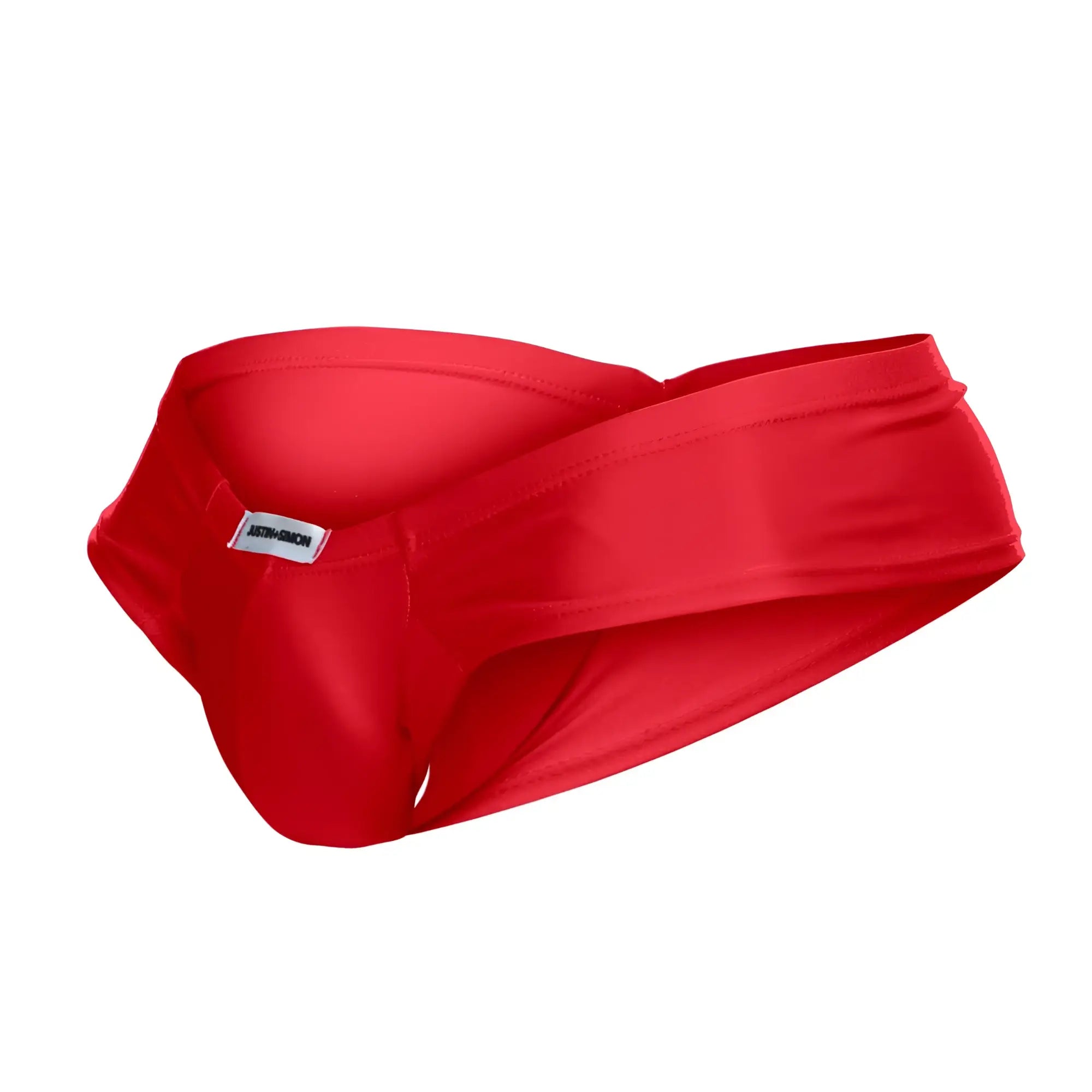 Vibrant red JUSTIN SIMON XSJ22 cheek briefs with a sleek form-fitting design and smooth fabric front view