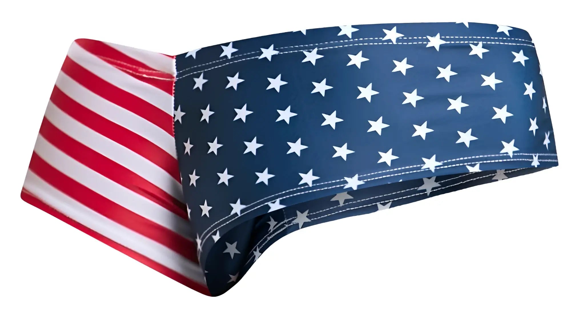 Justin simon xsj22 cheek briefs in usa flag colors with blue white stars and red white striped stretchy fabric headband