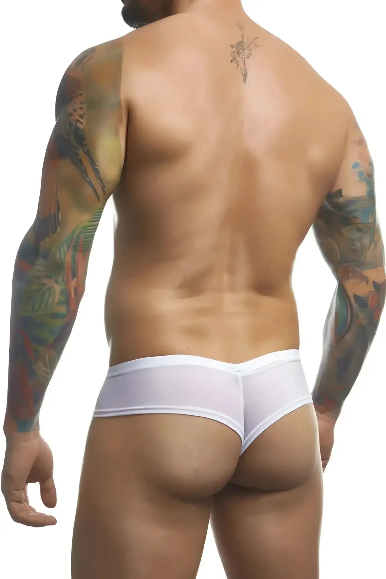 White justin simon xsj22 cheek briefs with a snug fit and smooth stretchy mesh fabric for athletic use