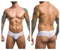 White justin simon xsj22 cheek briefs with smooth form-fitting design and subtle elastic waistband in mesh fabric
