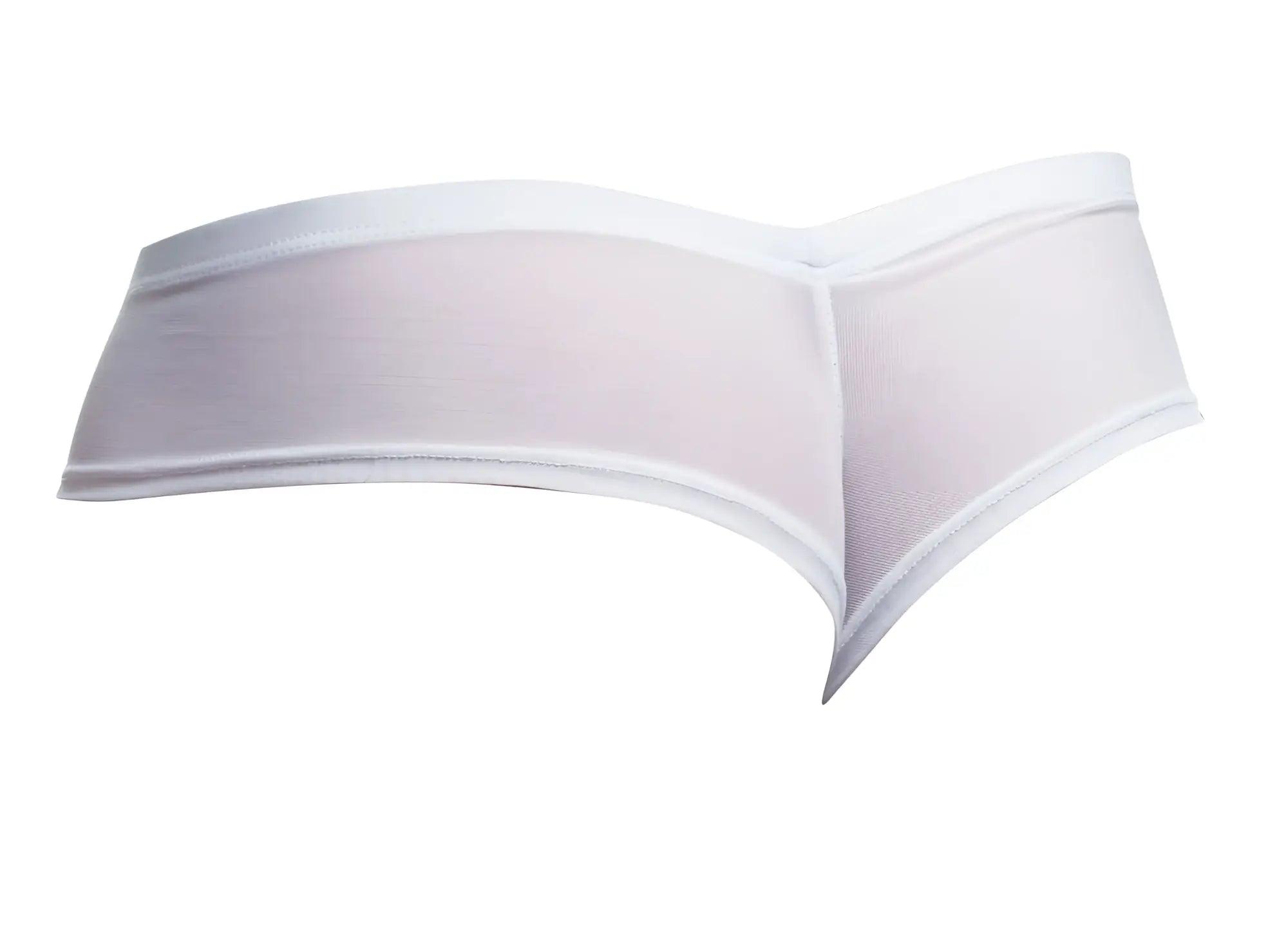 White sheer mesh thong with solid white elastic waistband and trim from JUSTIN SIMON XSJ22 cheek briefs collection