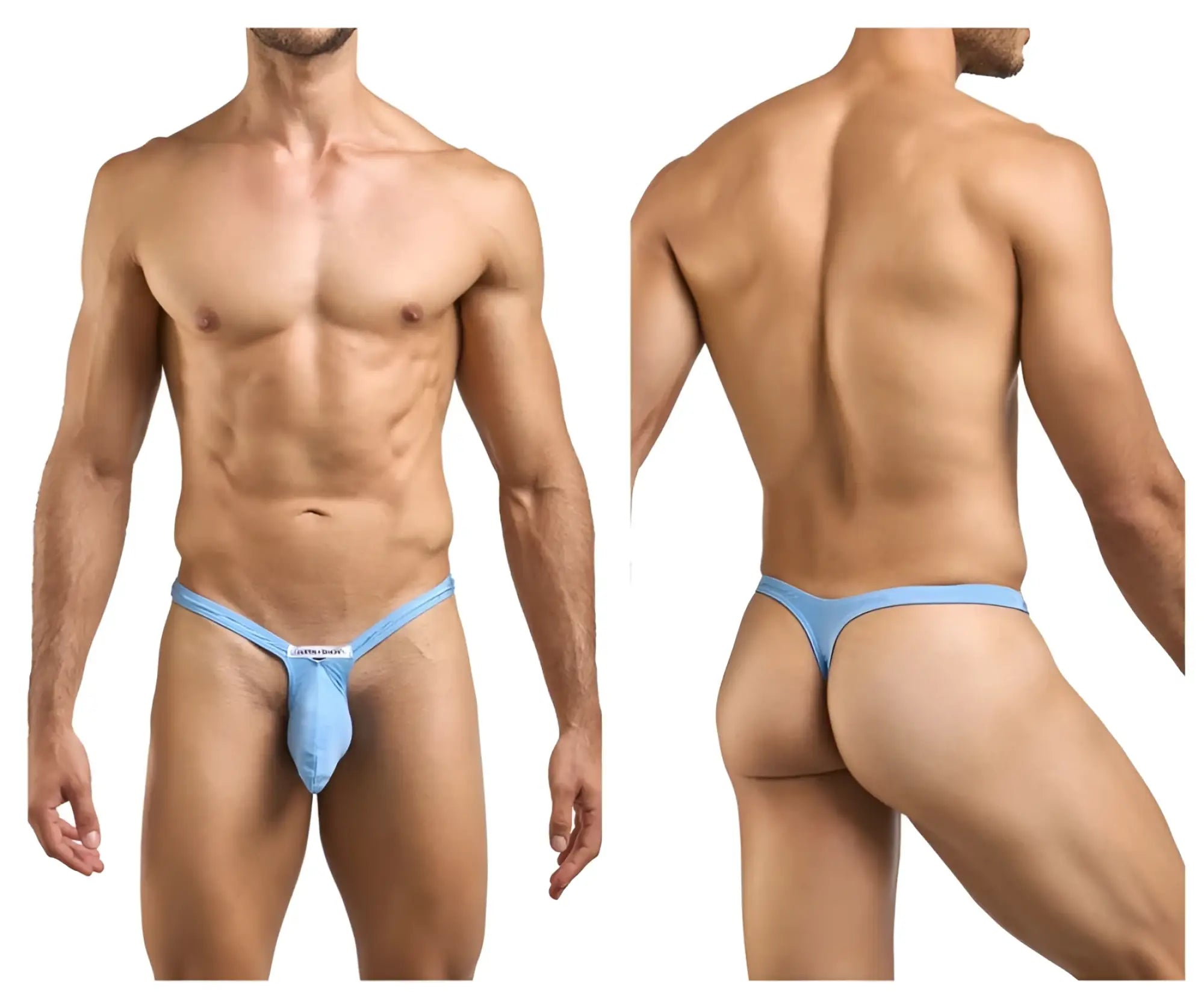 Light blue justin simon xsjbu02 bulge thong with form-fitting pouch and narrow waistband for a snug fit