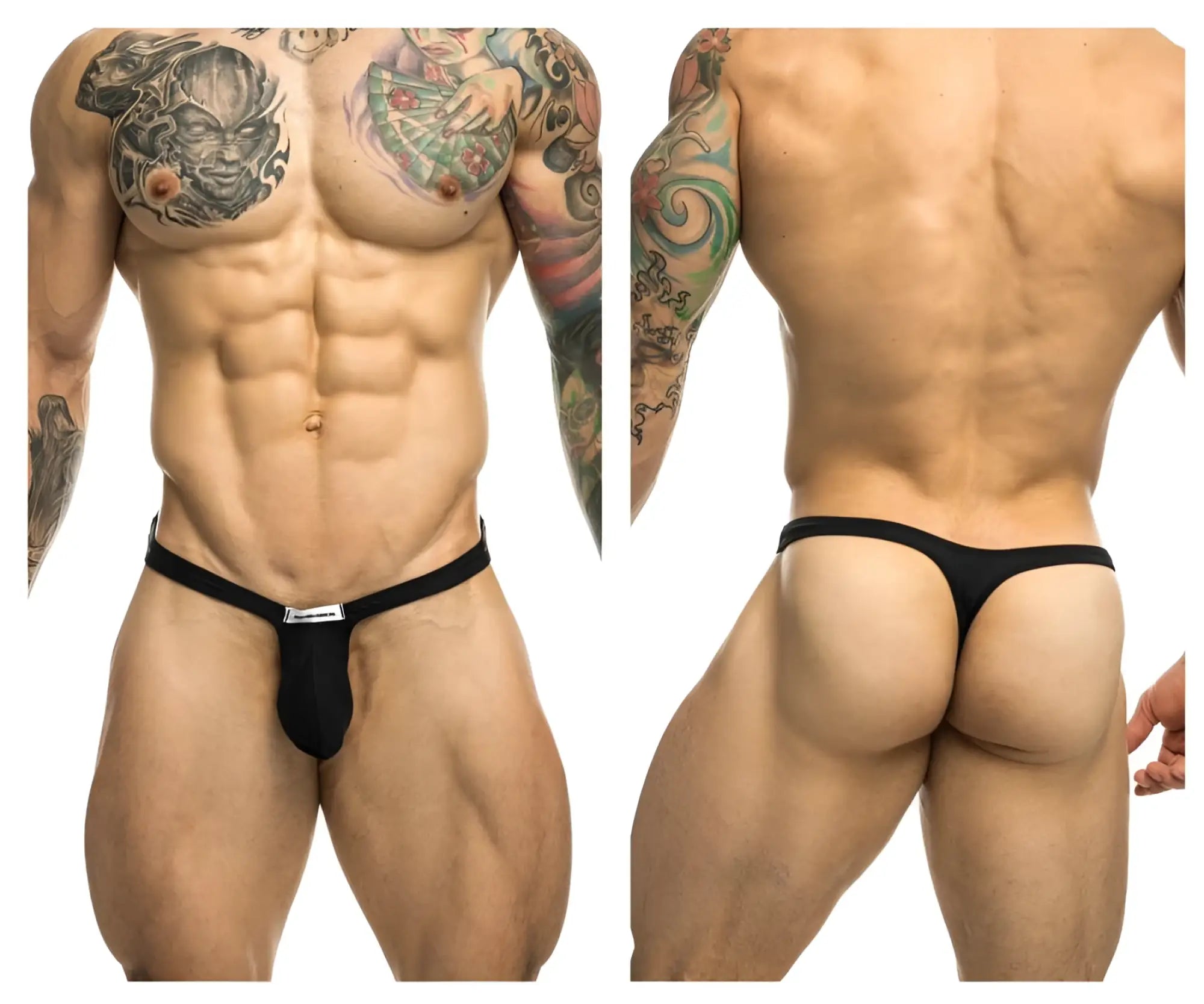 Black justin simon xsjbu02 bulge thong with small silver logo on front band for comfortable wear