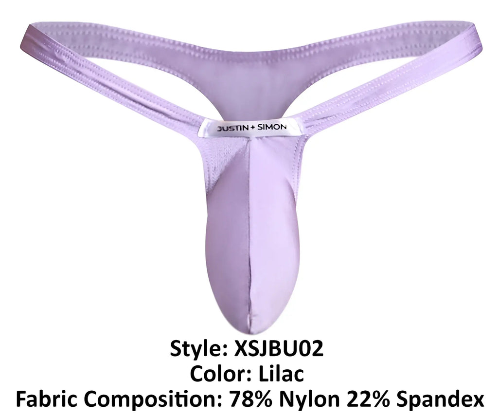 Lilac justin + simon bulge thong made of 78% nylon and 22% spandex in style xsjbu02