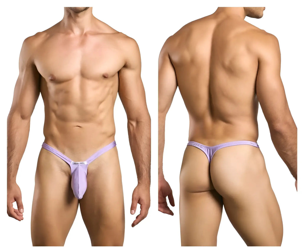 Justin simon xsjbu02 lilac thong with thin waistband and central pouch in form-fitting lavender-colored fabric