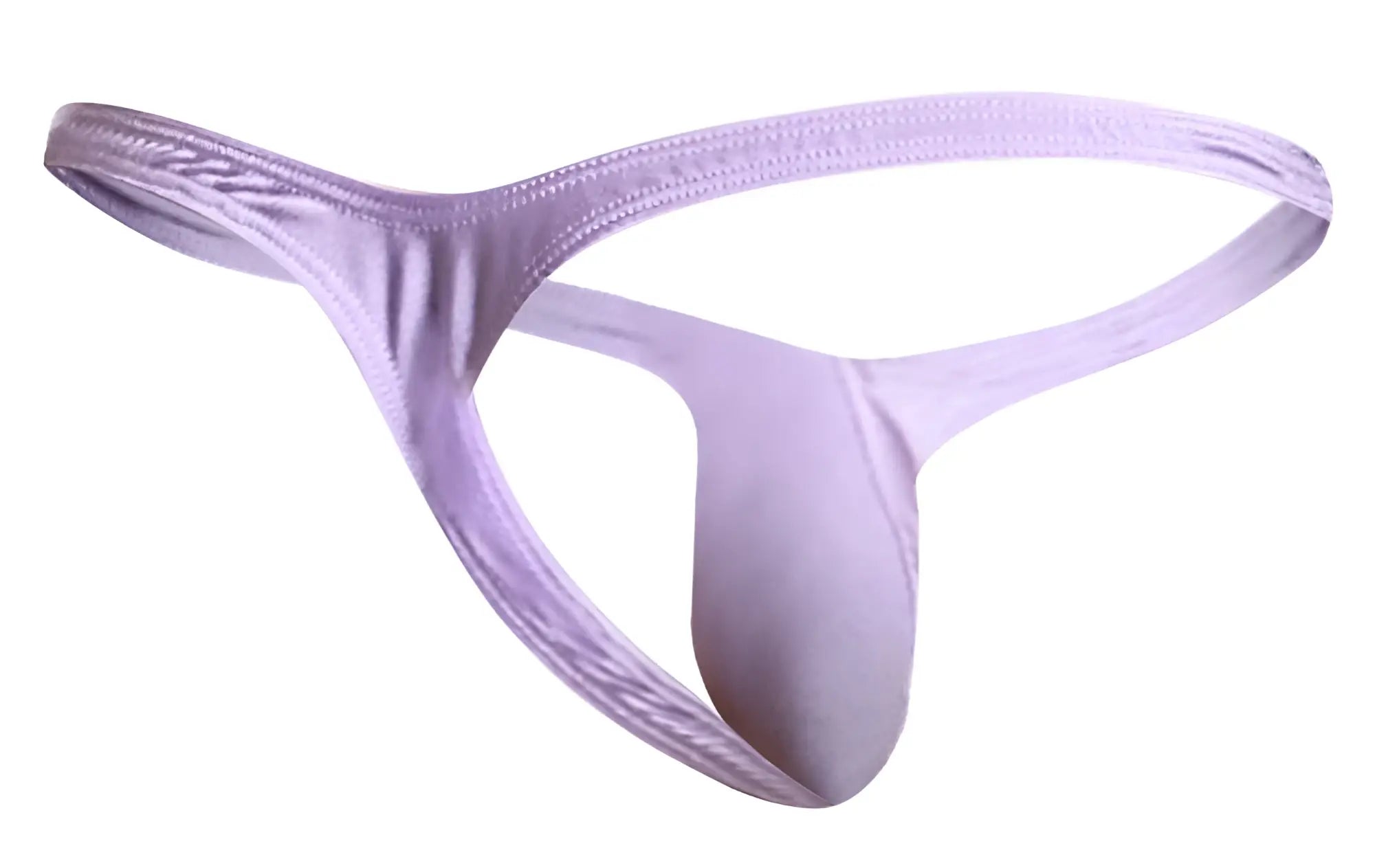 A sleek lavender satin thong by justin simon xsjbu02 with a smooth glossy finish and subtle edge stitching
