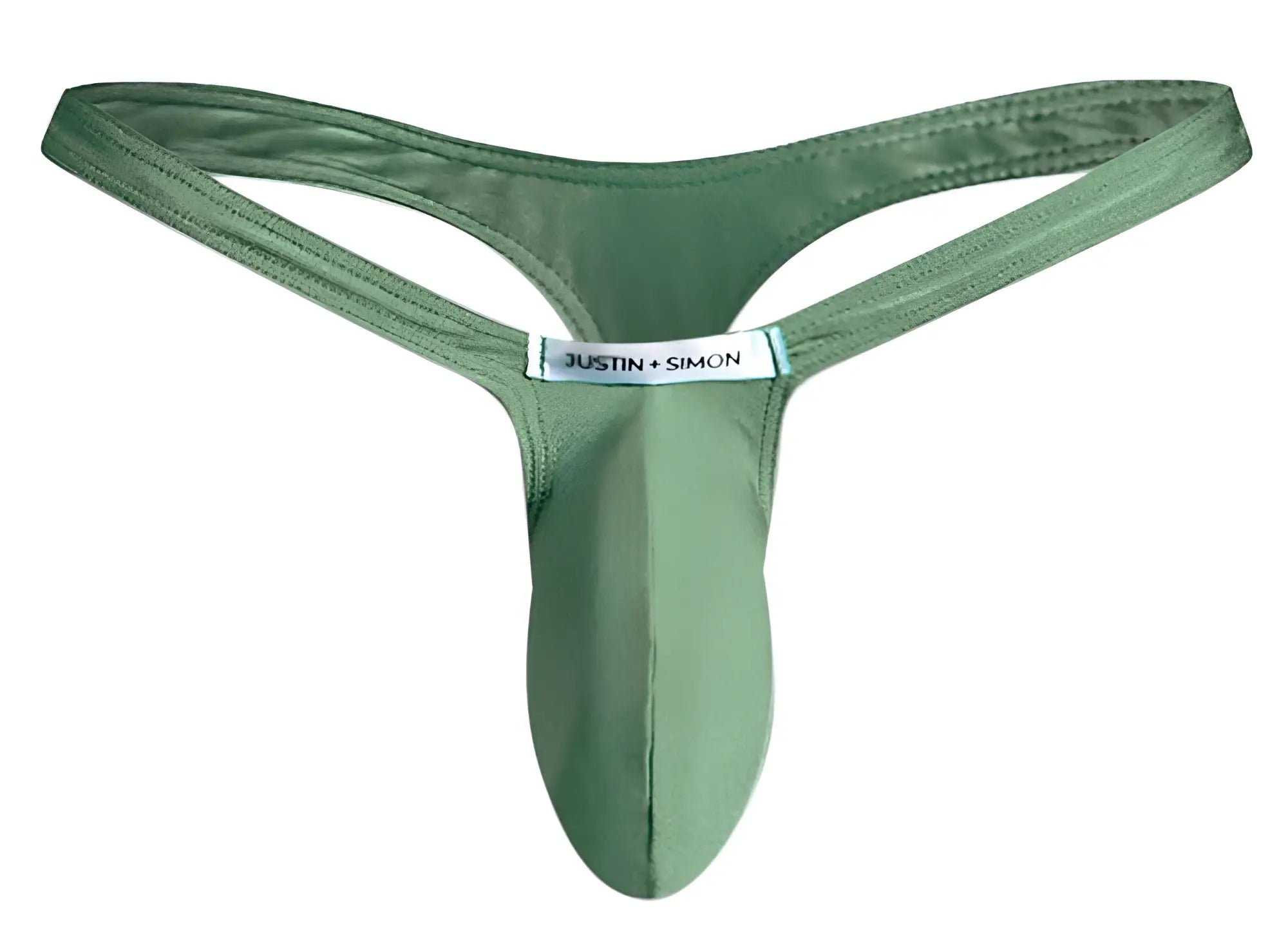 Justin simon bulge thong in new green made of smooth fabric shown from the back side
