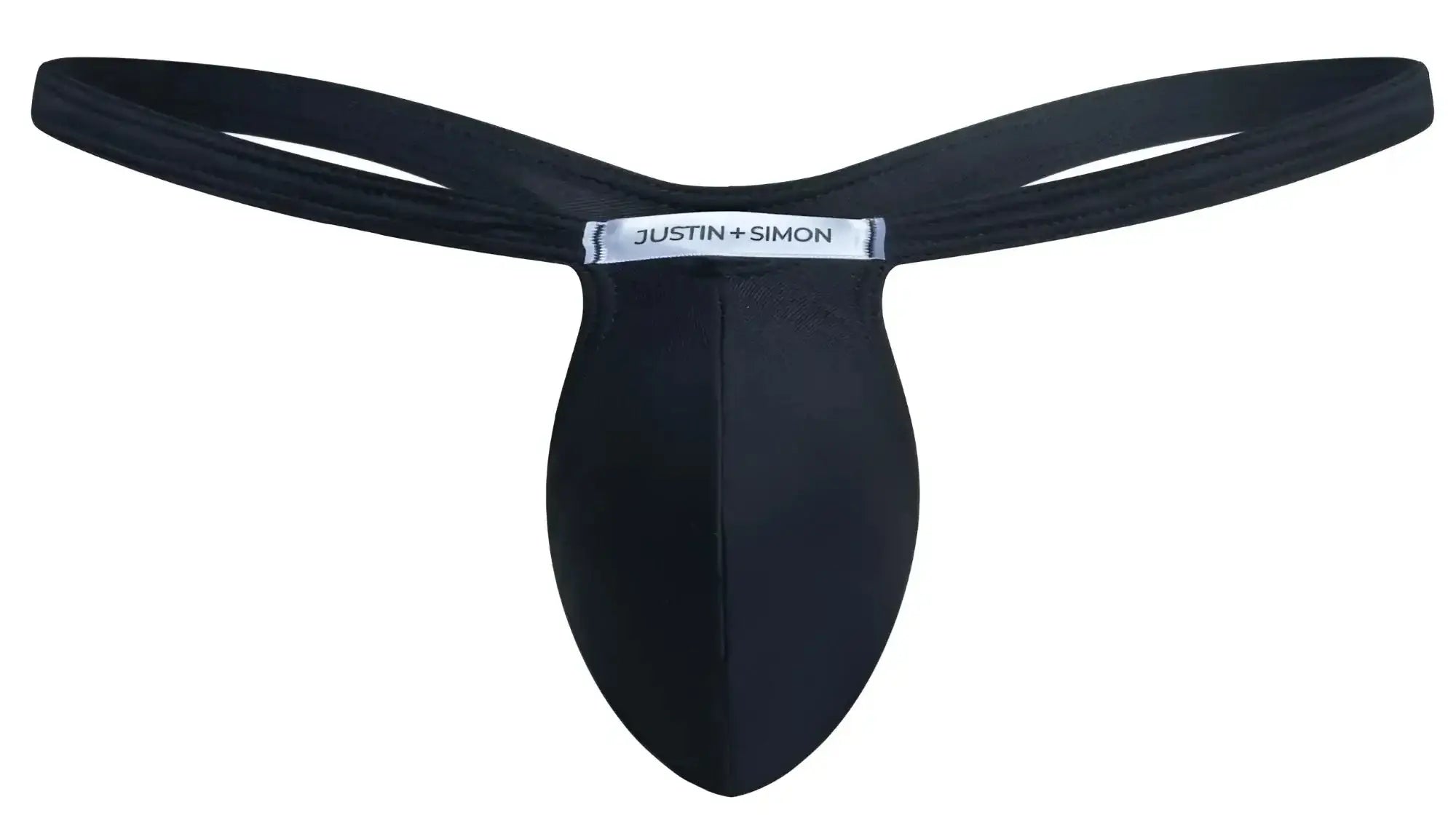 Black justin simon bulge thong in smooth stretchy fabric with sleek minimalist design for comfortable wear