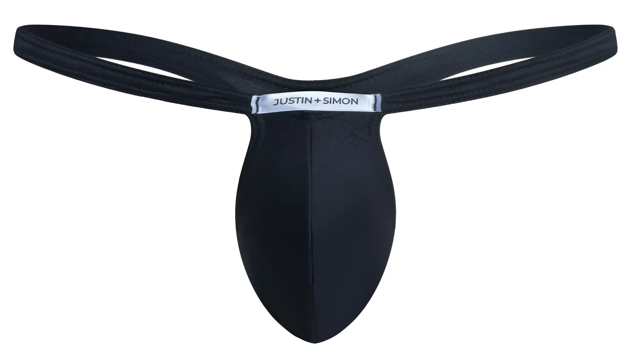 Black justin simon bulge thong in smooth stretchy fabric with sleek minimalist design for comfortable wear