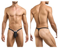Black thong with narrow waistband and small rectangular logo on front from justin simon xsjbu02 bulge thongs in peach black
