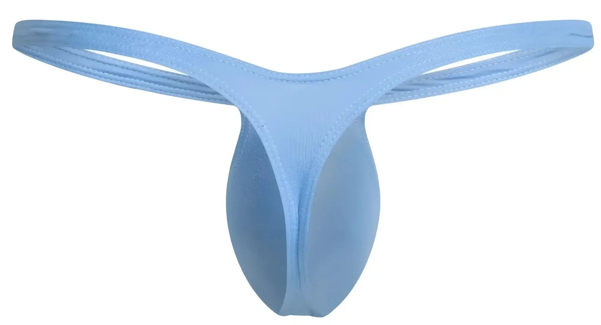 Light blue seamless fabric thong with smooth form-fitting design from justin simon xsjbu02 bulge thongs collection