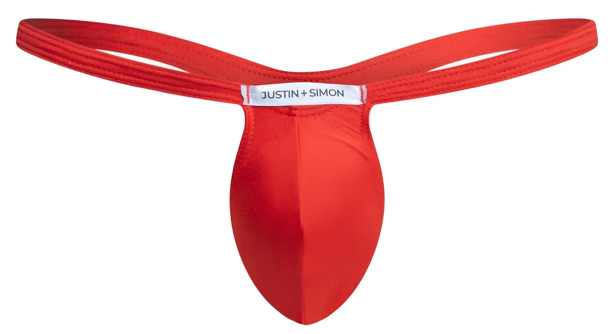 Red justin simon thong in peach red with smooth satin fabric and sleek contoured design for comfortable wear