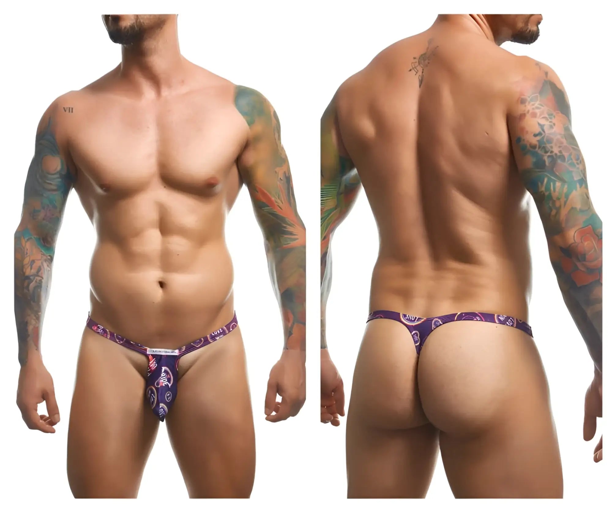 Purple patterned thong with paisley design by justin simon xsjbu02 bulge thongs color pride collection